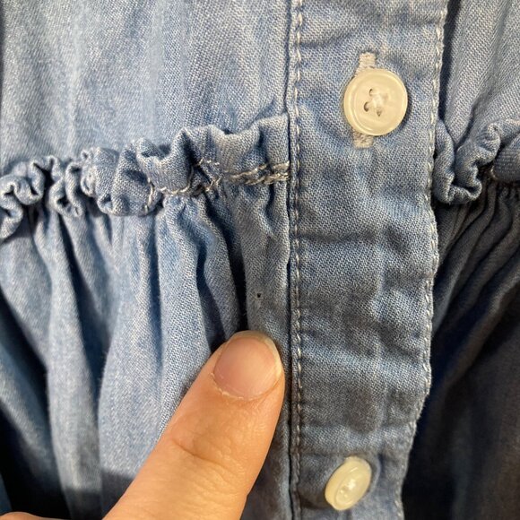 Womens Belle Tweed Chambray Denim Dress Peplum Long Sleeve M Blue Cotton Button - Picture 4 of 5